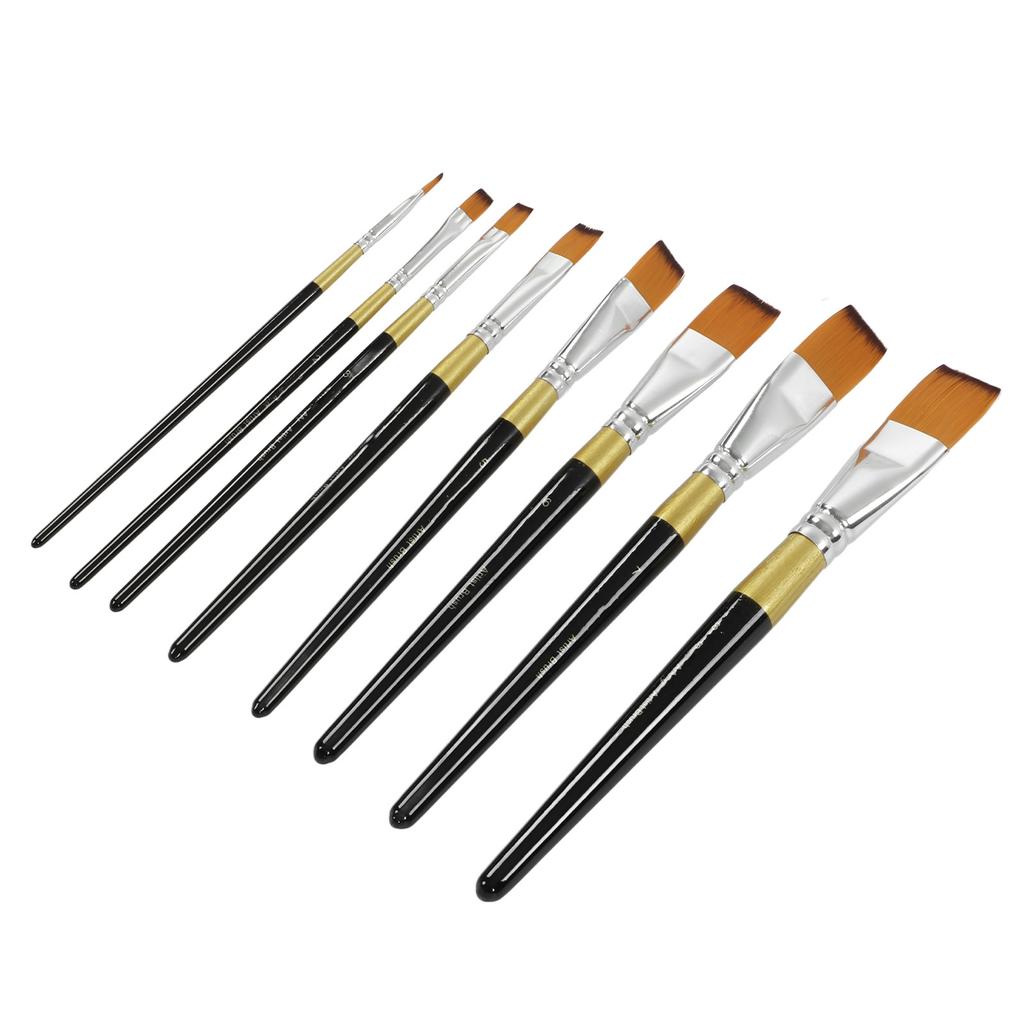 8Pcs Paint Brushes Set Ergonomic Handle Soft Bristles Waterproof Black Gold Soft Bristles for Art