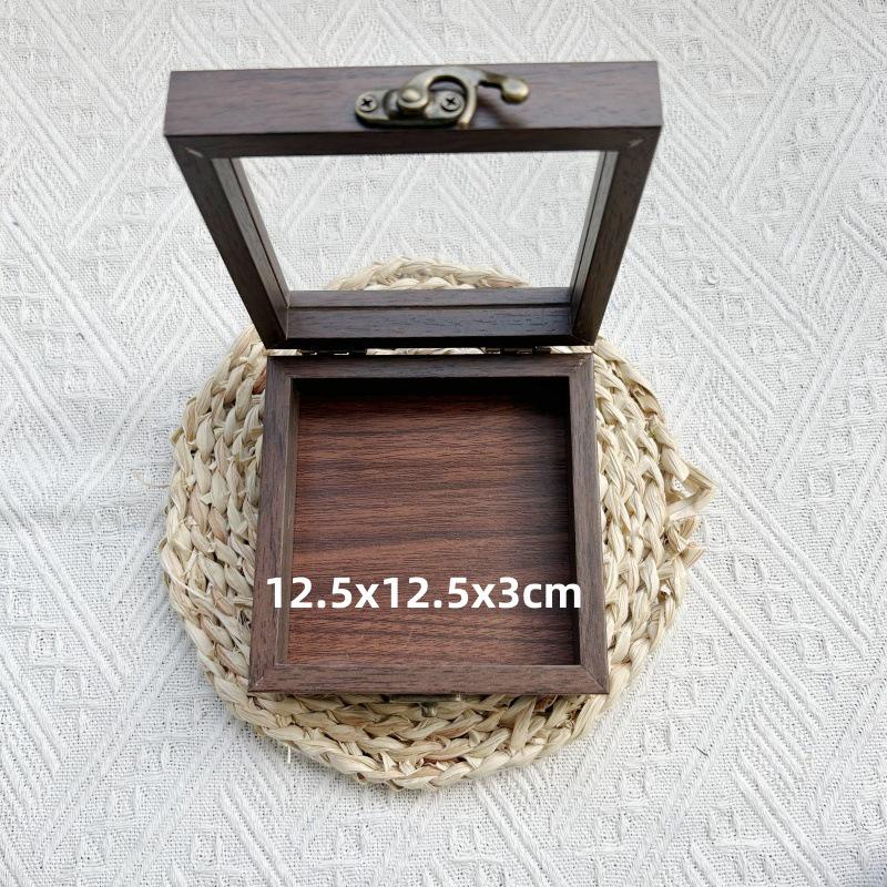 Retro Transparent Lid Wooden Jewelry and Display Box with Buckle Ornament Storage Butterfly Scenery Universal