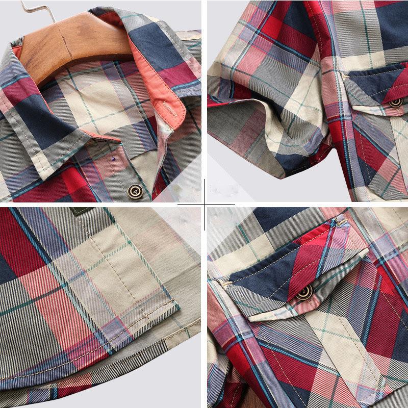 Summer Men's Shirt Short Sleeve Cotton Business Casual Half Sleeve Plaid Breathable Absorb Sweat T-shirt