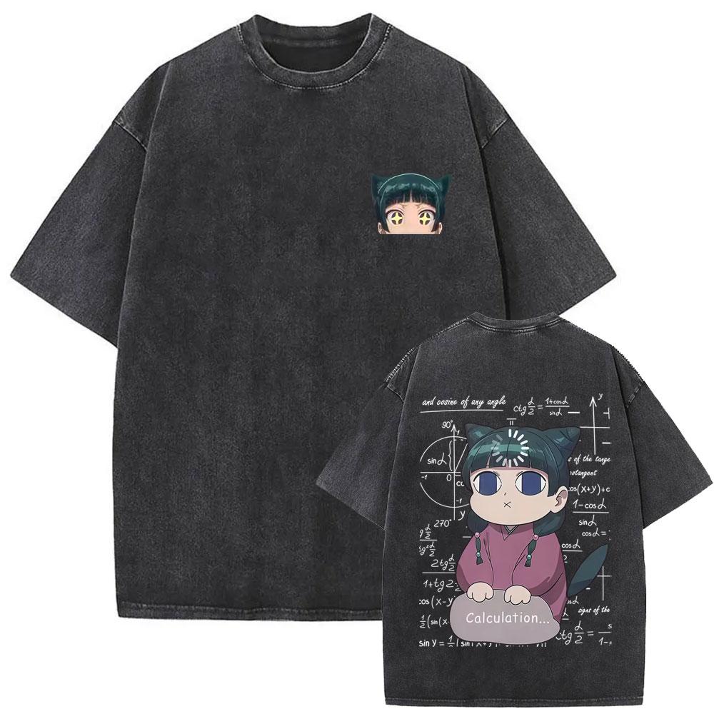 Gewaschenes Vintage Japanischer Anime The Apothecary Diaries Maomao Doppelseitiger Druck T-Shirt Herren Damen Freizeit Kawaii Lustige T-Shirts