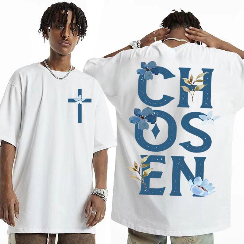 Chosen Floral Aesthetic Bible Verse T-shirts Women's Trendy Christian Clothing T Shirt Men's Fashion Retro Style Classic T-shirt