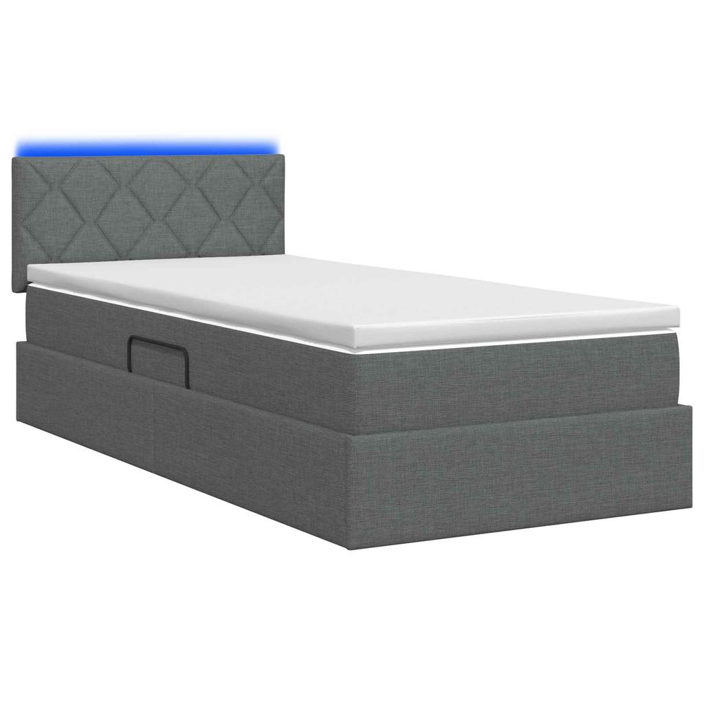 LED Storage Bed with Mattress Dark Grey 90 X 200 Cm Fabric