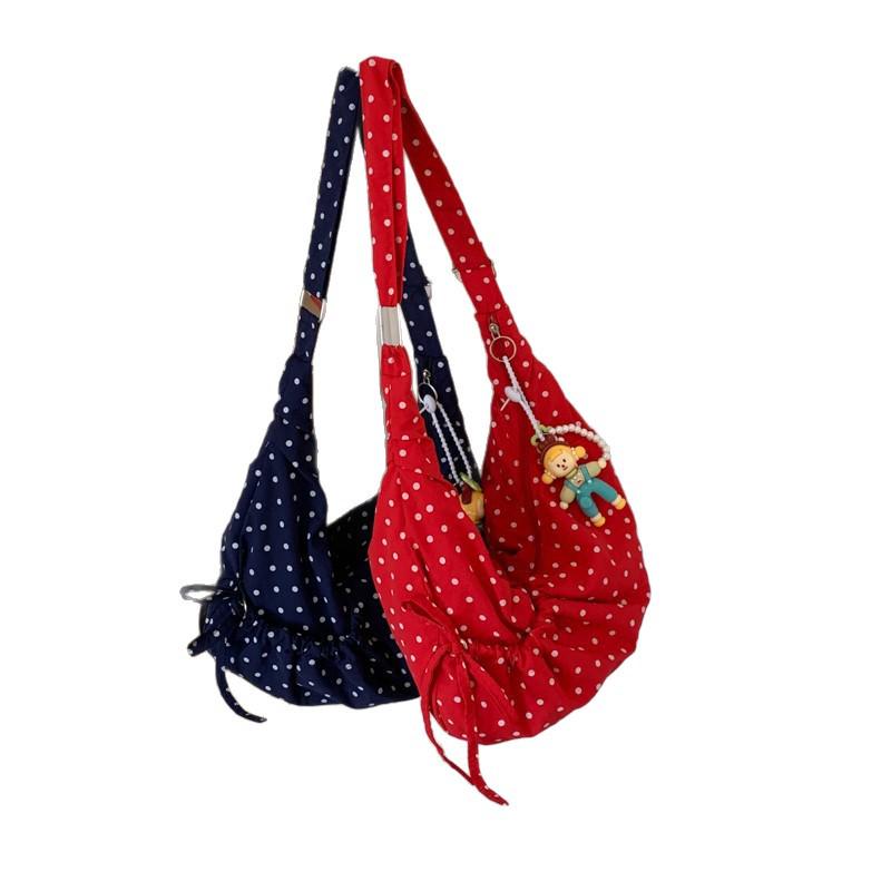 Women's Polka Dot Pleated Crescent Bag