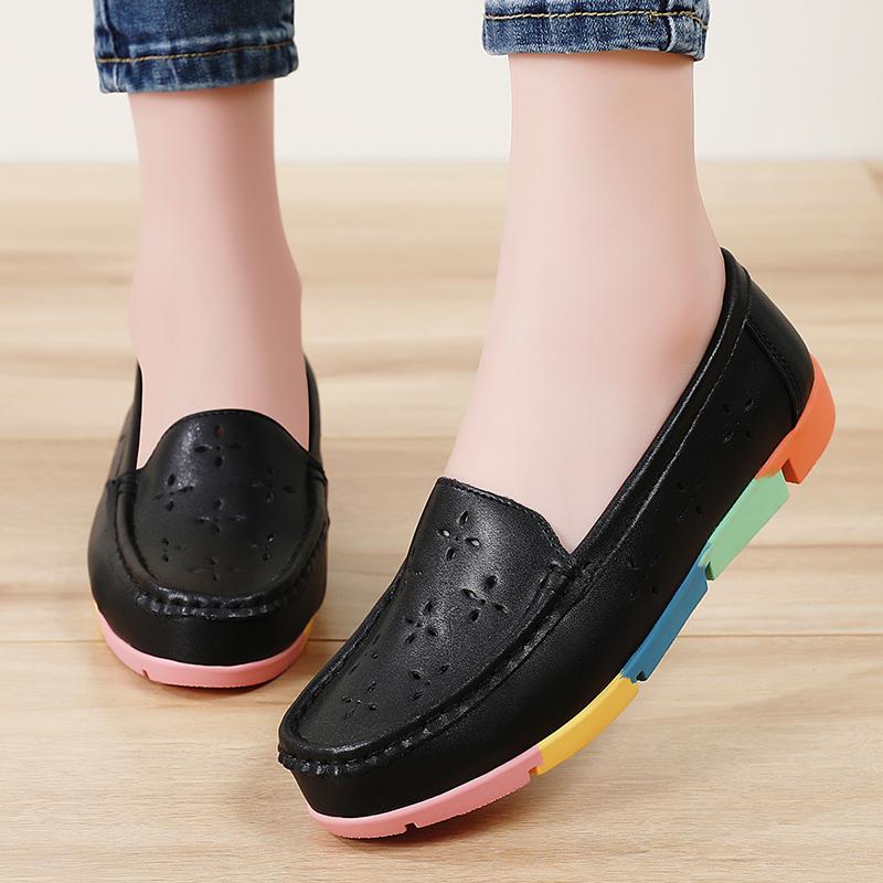 Women’s Moccasins Summer Loafers White Leather Driving Flats Casual Slip on Soft Nurse Shoes Black Walking Shoes