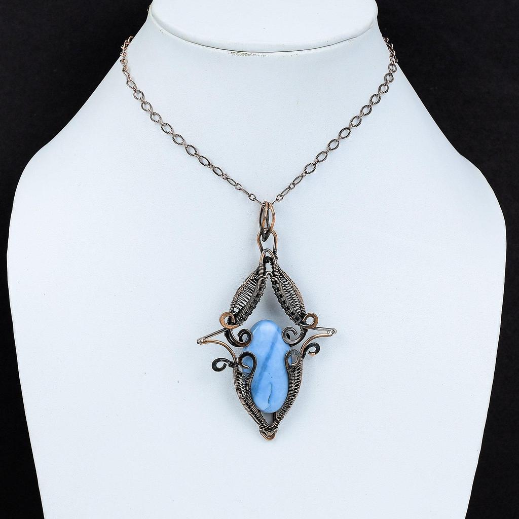 Owyhee Blue Opal Pendant Copper Wire Wrapped Pendant Natural Gemstone Jewelry Handmade Amazing Pendant Beautiful Copper Jewelry Wedding Gift