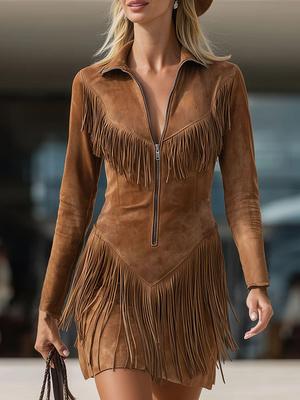 Western Cowboy Suede Tassel Slim Fit Dress - Hot Seller 2025