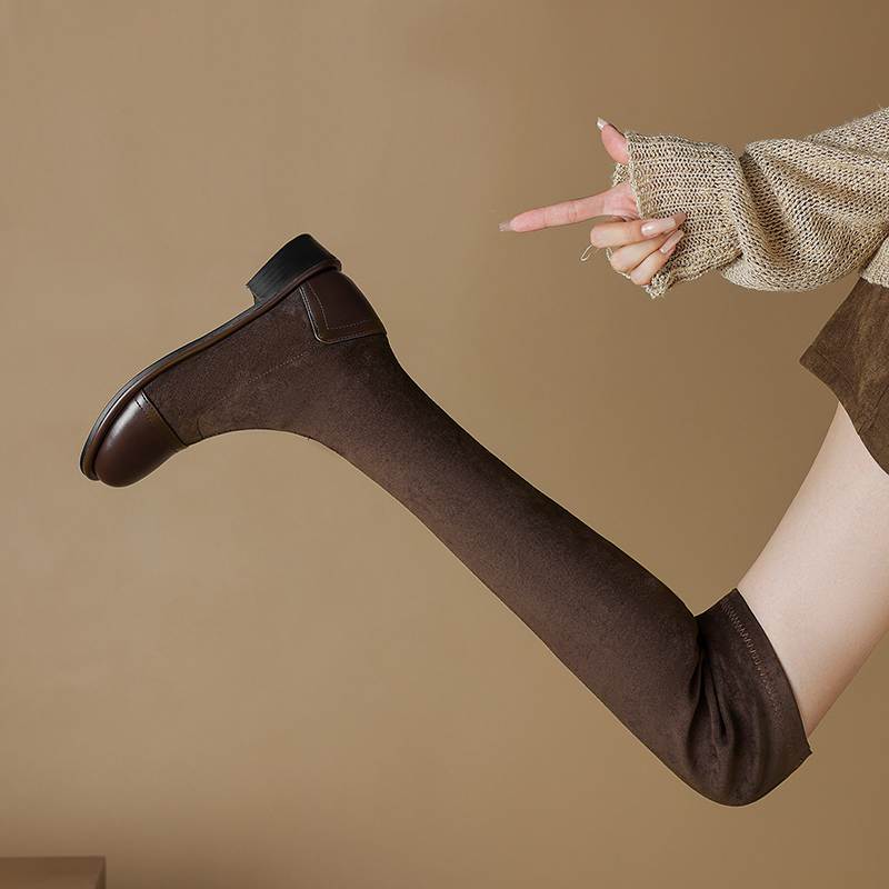 Krazing Pot Flock Autumn Winter Shoes Low Heels Size 43 Long Boots Slip On Stretch Over-the-knee Boots