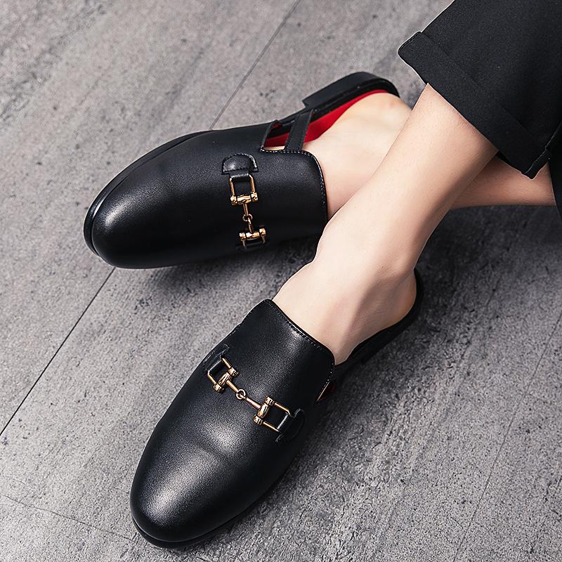 Herre Lær Fritidssko Sommer Herre Dressko Halvtøfler Høy Kvalitet Enkelhet Svarte Loafers Herre Mules Lettvekts Flats