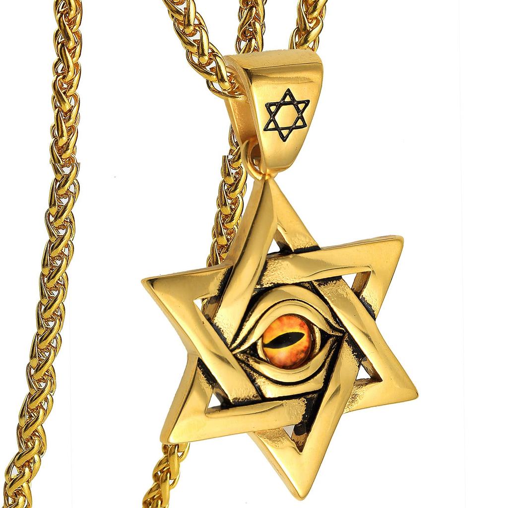 Rockyu Silver Hexagram Necklace with Evil Eye and Star of David Ideal for Good Protection from and Religious Stainless Steel Stylish and Popular for