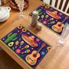 Mexikanisches Fiesta Tischset Set aus 4 Stück Bunte Kaktus Gitarre Sombrero Tischmatten Boho Küchen Dekoration Für Party Esstisch