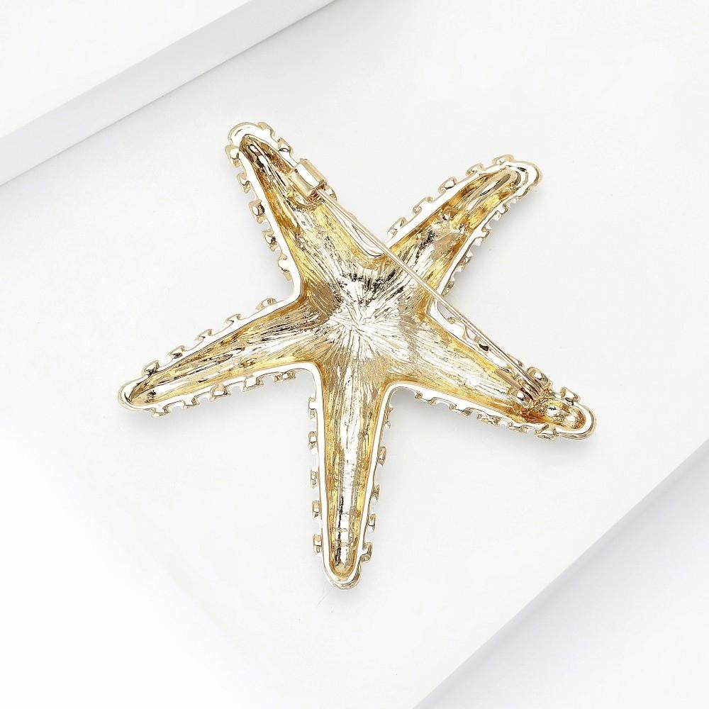Gifts Starfish Pin Party Jewelry Metal Badge Classic Rhinestone Starfish Brooches Women