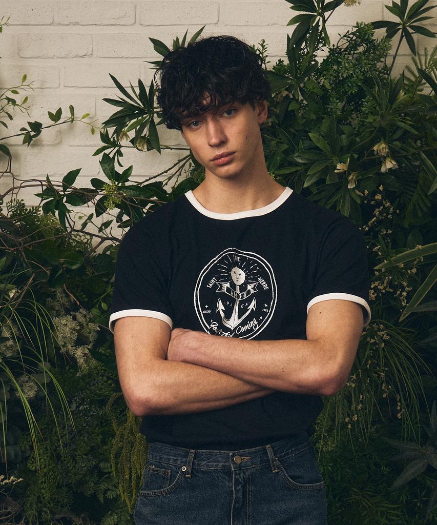 AMOU Anchor Ringer T-Shirts Black