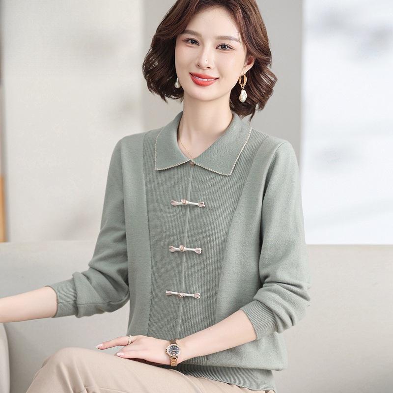 Elegant Autumn Knit Top & Sweater Set for Middle-Aged and Elderly Women