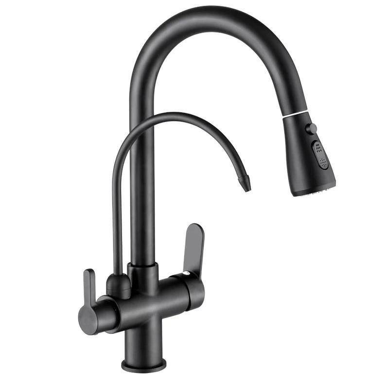 All-Copper Dual-Use Pull-Out Kitchen Faucet with Hot/Cold & Water Purifier