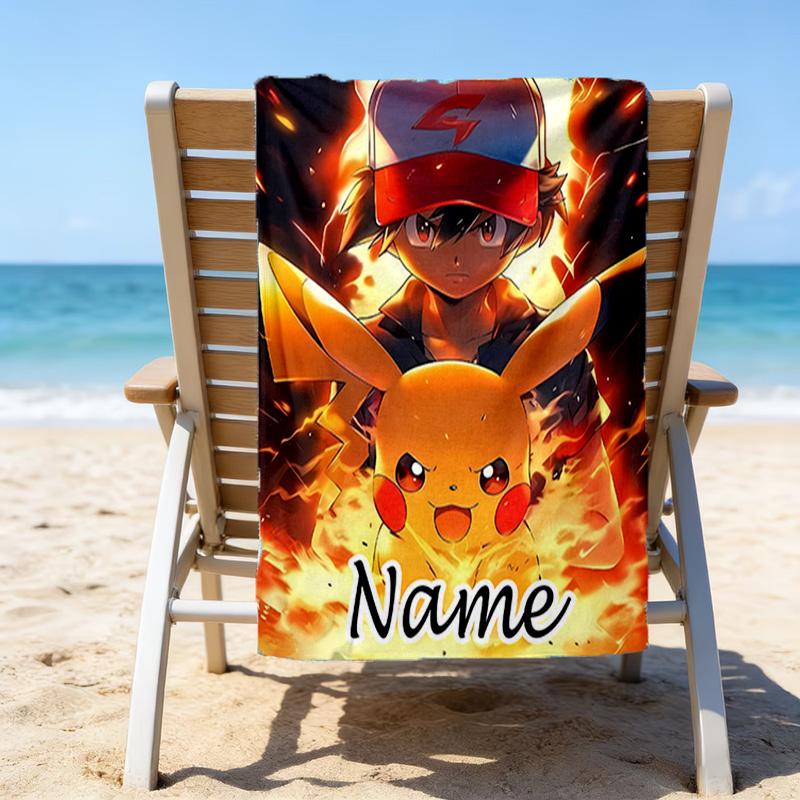 1pc Pika1 Beach Towel with Custom Name, Beach/Swimming/Bath/Picnic/Camping Towel, Suitable for Seaside Beaches