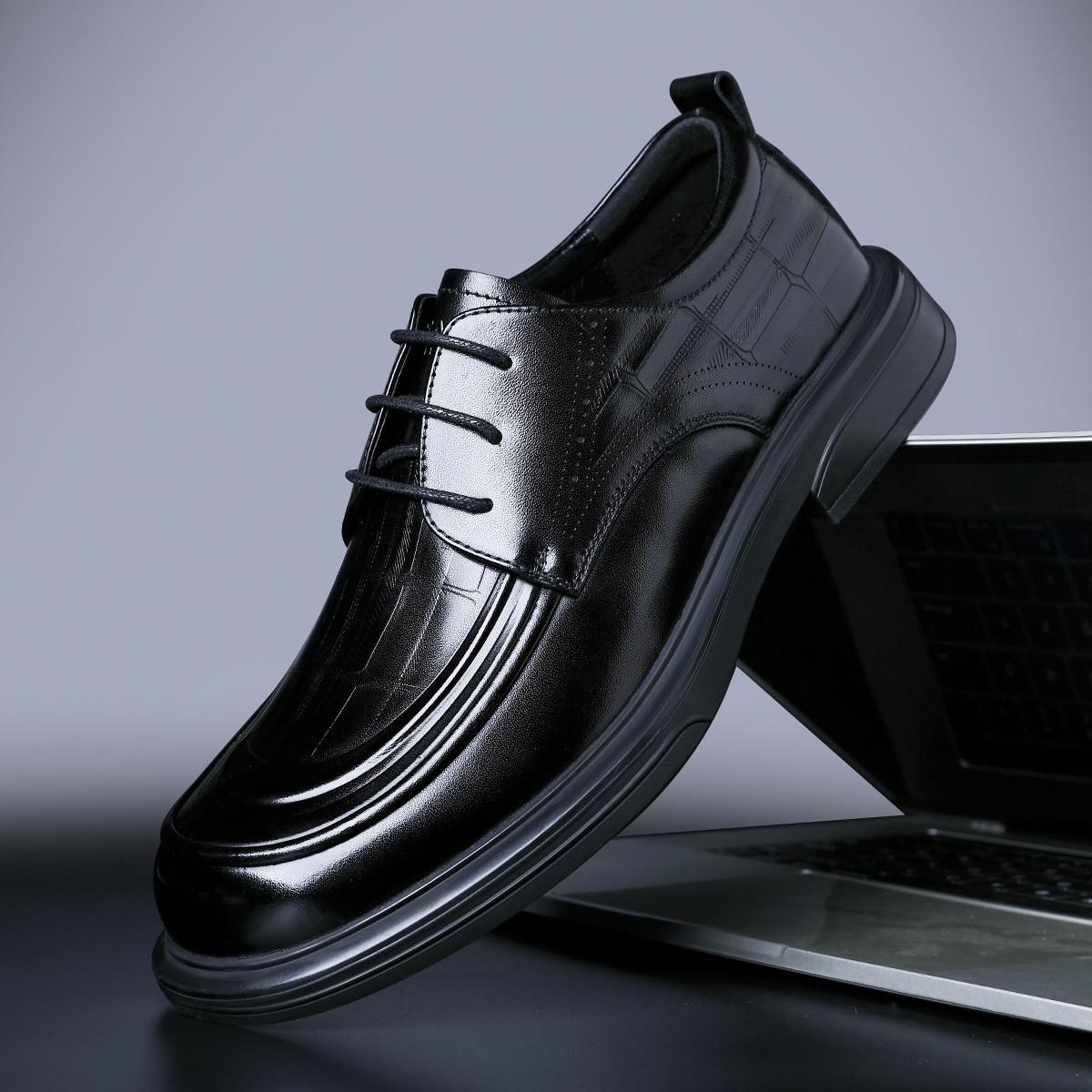 

2025 Leather Shoes Men s Premium British Style Leather Men s Shoes First Layer Cowhide Business Casual Wedding Derby Shoes Big Head 43