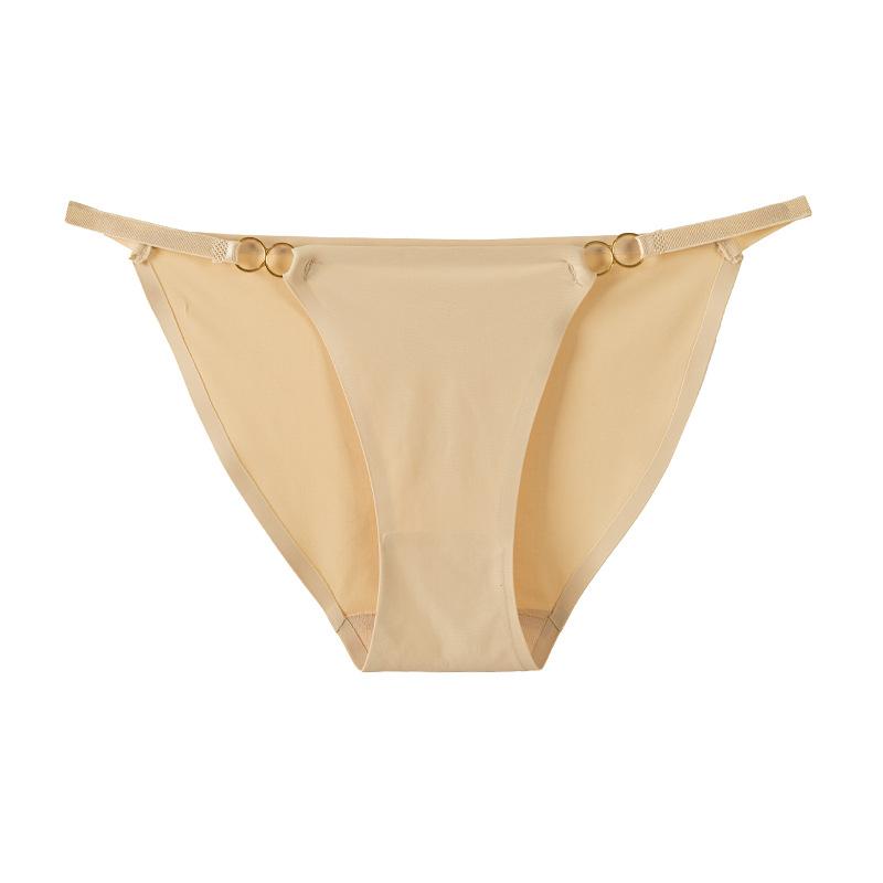 Thin Strap Iron Ring Ice Silk Seamless Panties with Adhesive, Solid Color Low Waist Women's Triangle Panties