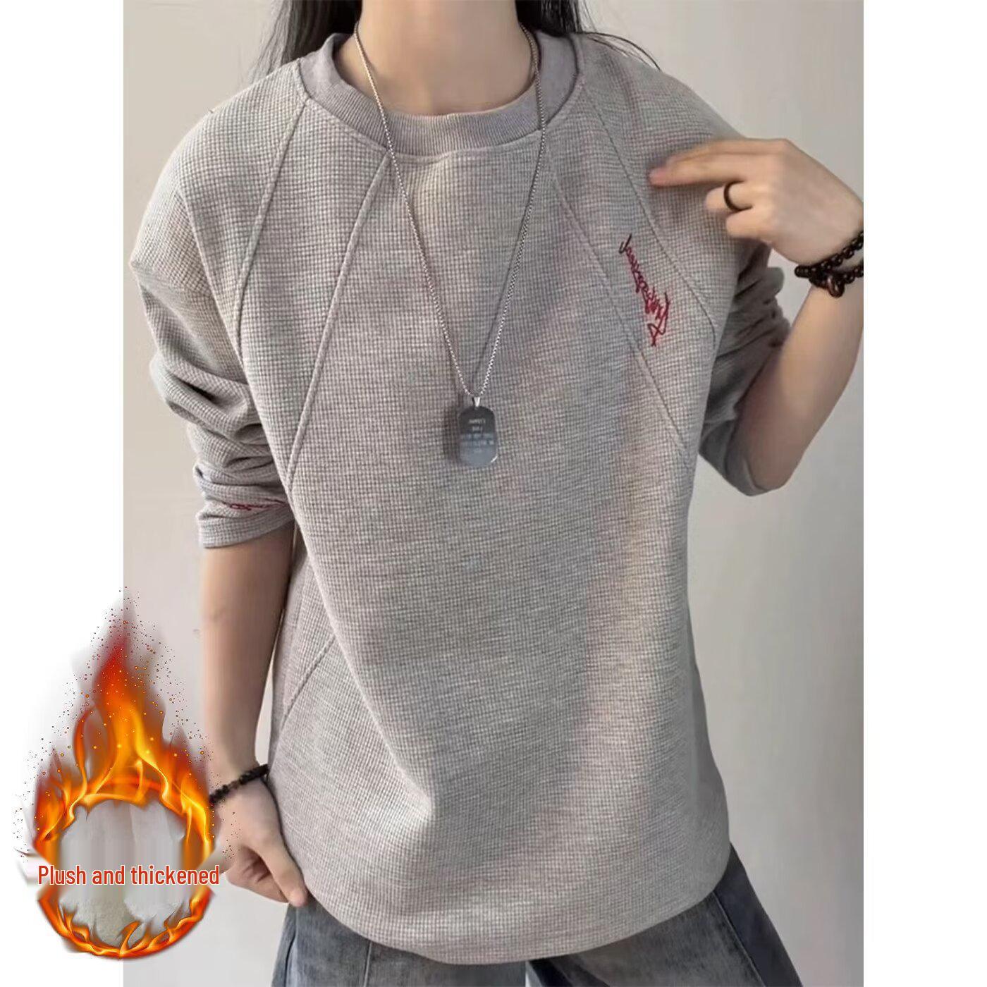 Men s 2026 Autumn/Winter American Heavyweight Crewneck Sweatshirt: Trendy Loose Patchwork Long Sleeve 3XL