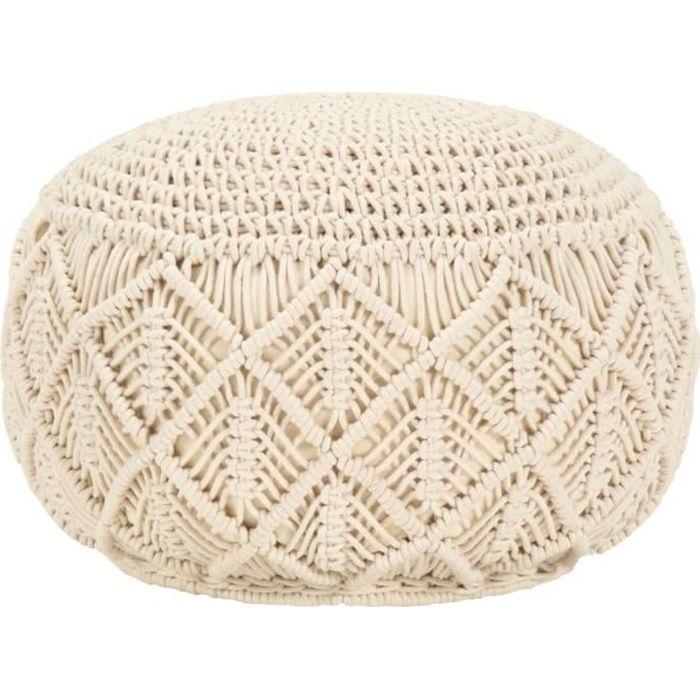 Pouf en macramé fait main - VIDAXL - Contemporain - Beige - Intérieur