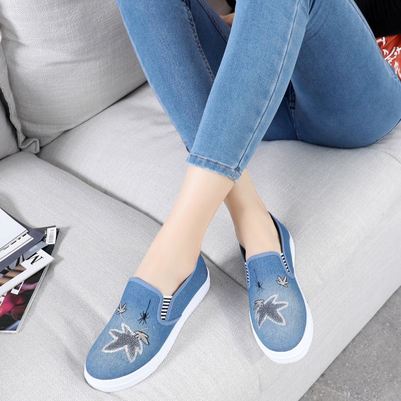Cloth Shoes Women's Denim Canvas Shoes Summer Single Shoes Thick Soled Student Casual Shoes
