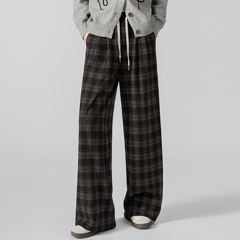 Sybill She Women's High-Waist Loose Plaid Drawstring Casual Pants