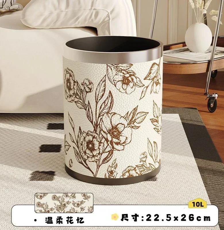 Antique Style Leather Trash Can High Quality Wastebasket Home Living Room Bedroom Trash Bin Wastebasket Home Accessories