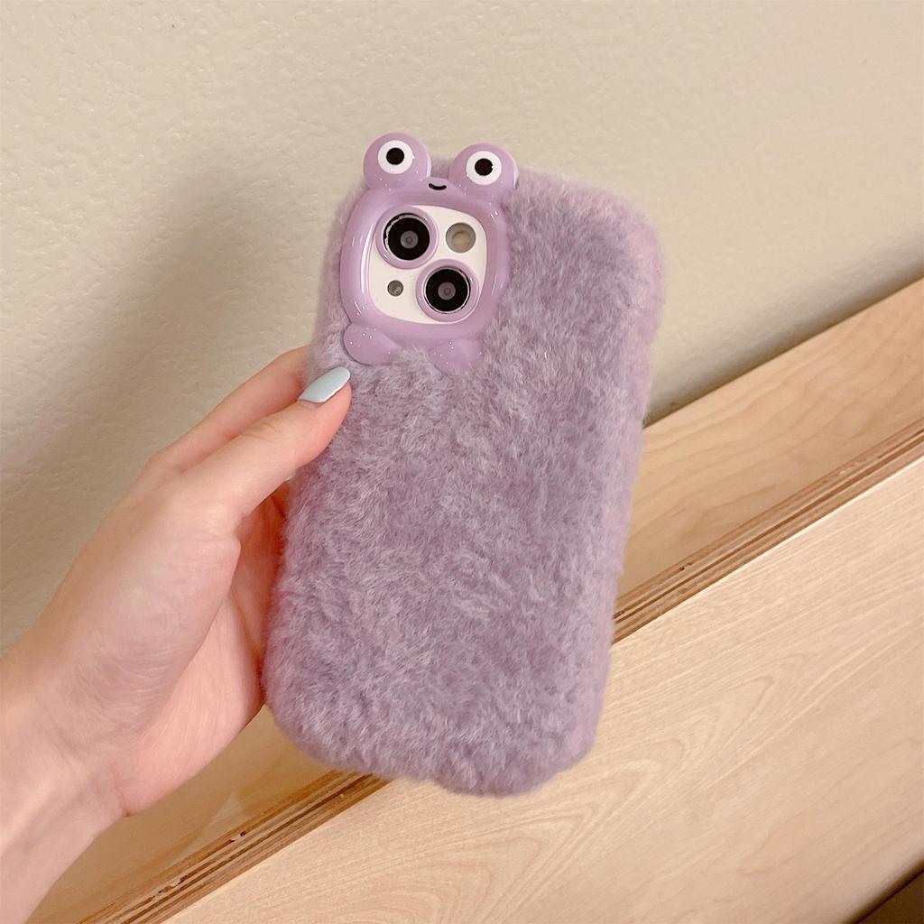 Custodia in Peluche a Forma di Rana per Telefono per iPhone 17/16/15/14 Pro/Pro Max - Morbida, Carina, Cornice Autunnale/Invernale