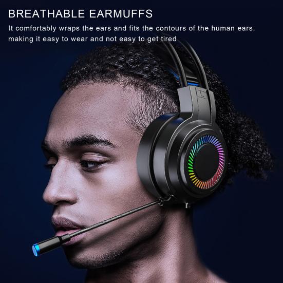 G60 Wired Headphone Bass Colorful Lights 3.5mm 7.1 Surround Sound Gaming Headset with Mic for Gamer