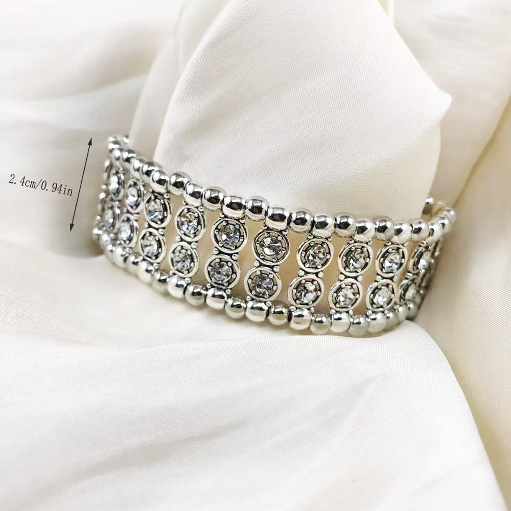 Double Row Wide Bangle Geometric Cuff Bracelet Classic Rhinestone Bracelets For Women
