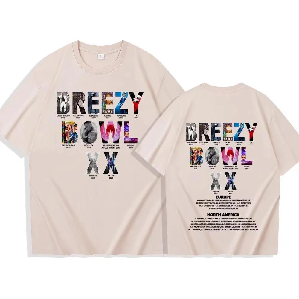 2026 Chris Brown Breezy Bowl XX Tour Cotton Printed TShirt Harajuku Style Crew Neck Casual Vintage Hop Unisex Fashion TShirt
