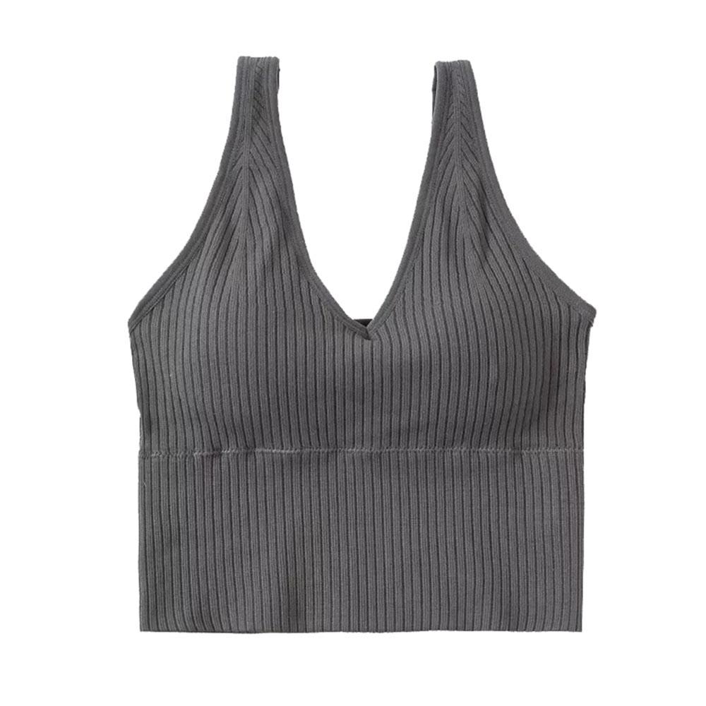 Buy Women Ribbed TankTops Padded Bra Slim V Neck Sleeveless Sexy Basic Crop Tops at affordable