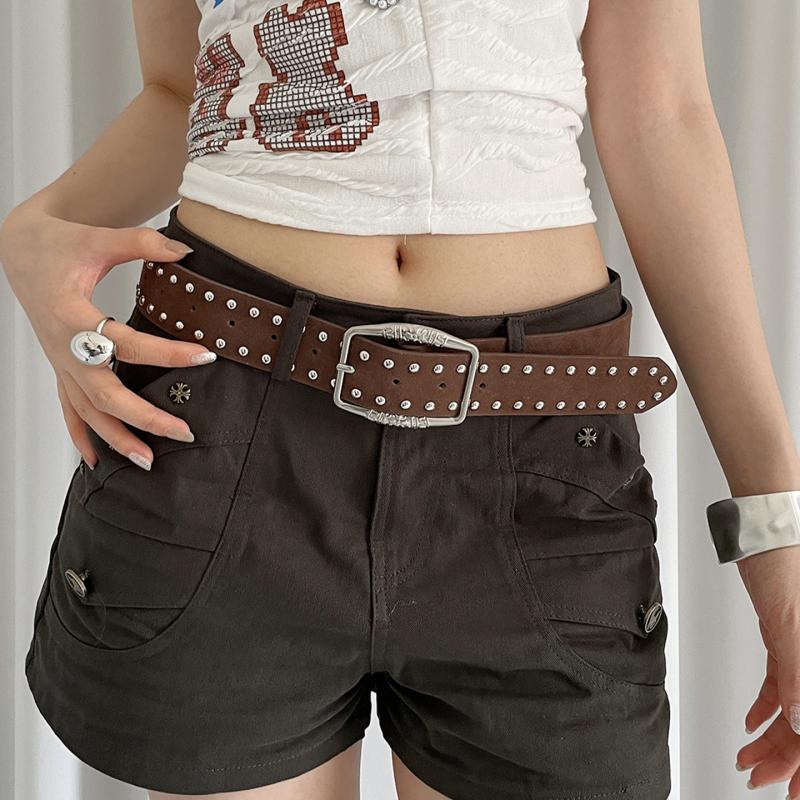 Women'S Belt Fashionable Rivet Belt Personalized Needle Buckle Belt Street Trend Punk Hiphop Style Y2K Belt With Jeans Belt