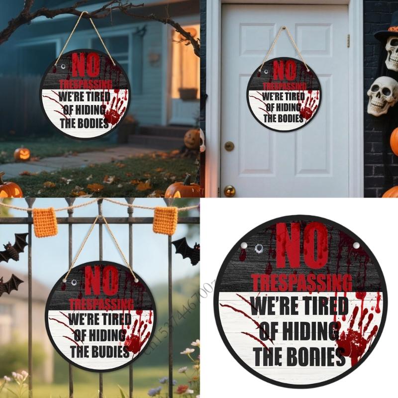 Halloween No Trespassing Wooden Hanging Sign Bloody Horror Front Door Plaque Decoration For Home Office Classroom Decors P9YB