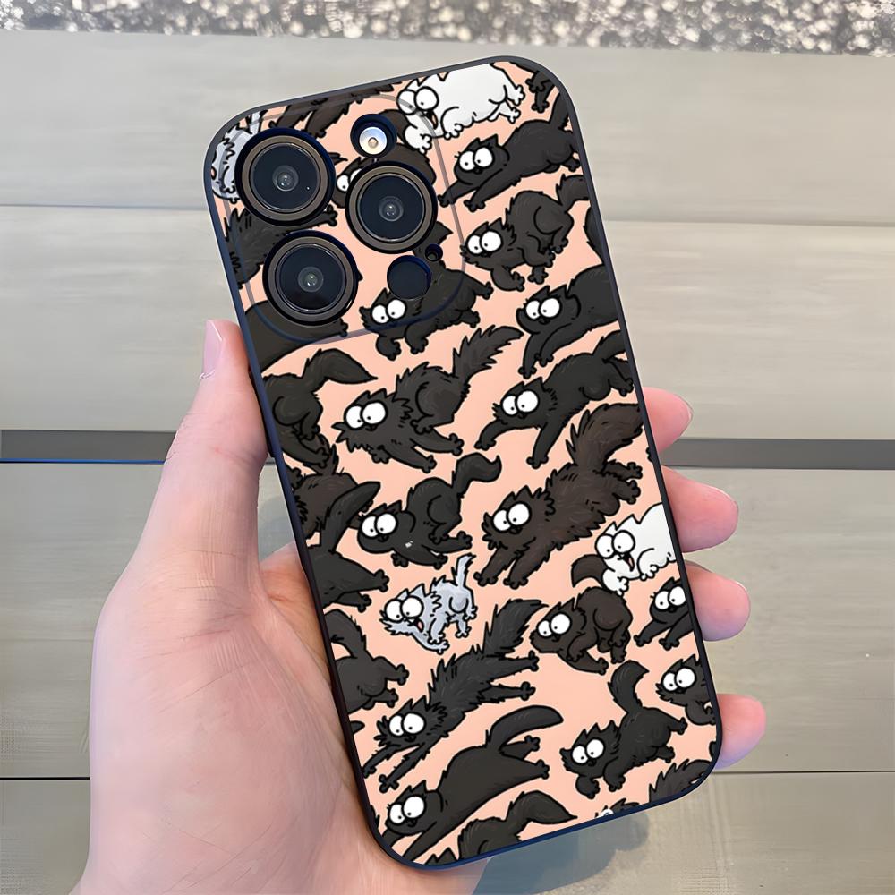 S-SIMONSE-C-CAT Phone Case For IPhone 17 Air 16 E Pro Max 15 14 13 Mini 12 Pro 11 Max Plus Black Soft Shell