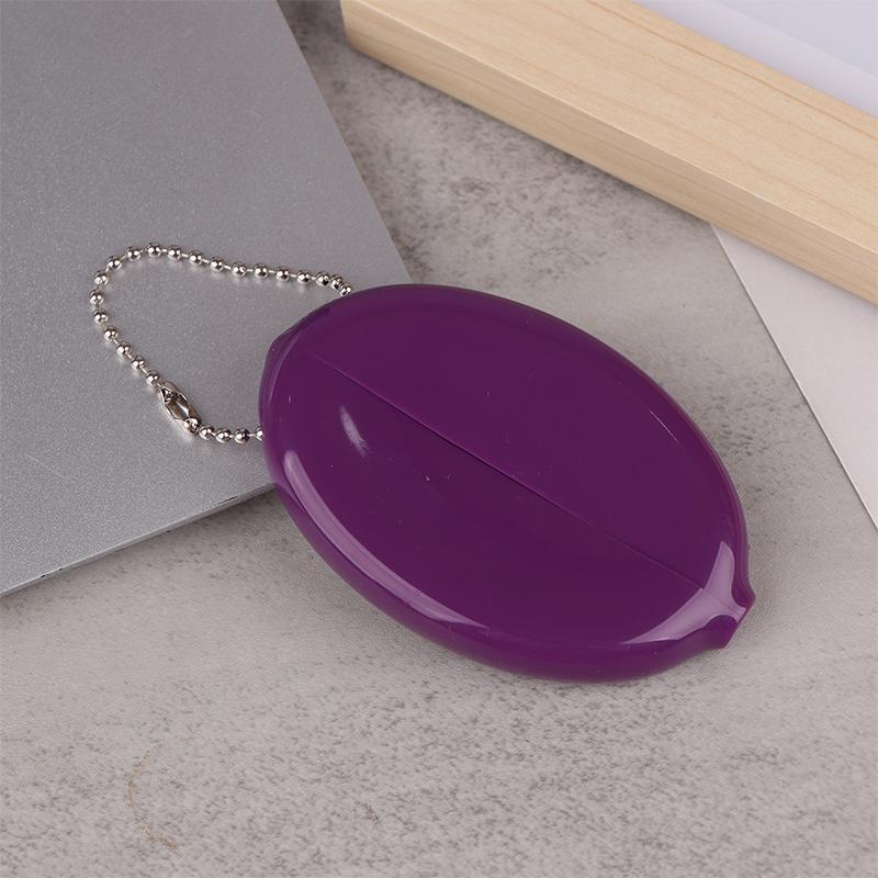 

Маленький овальный кошелек для монет, мини-коробка для хранения серег и колец с цепочкой, однотонный ПВХ, портативная сумка-подвеска фиолетовый