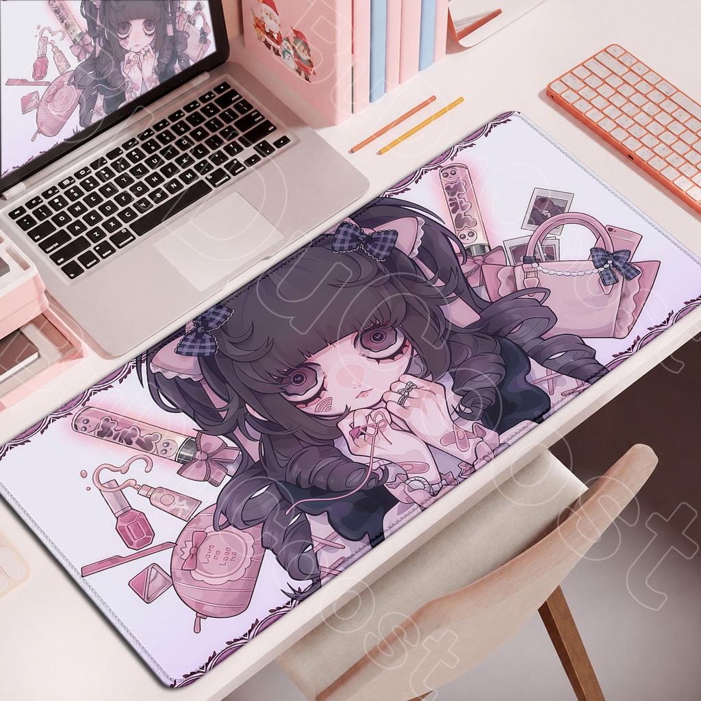 Large Rubber Gaming Rug Girls Kawaii Anime Girls 90x40 Mouse Pads Pink HD Printing Computer Keyboard Mats Washable Jirai Kei Rug