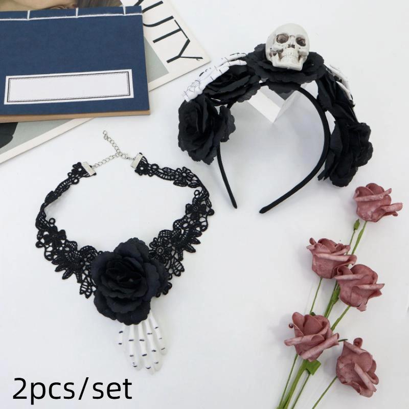 Rose Flower Crown Headband Photo Props Boho Halloween Headwear Party Costume Day Of The Dead Headpiece