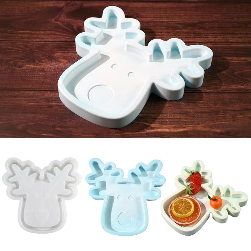 Crystal Epoxy Resin Jewelry Dish Mold Christmas Deer Shaped Tray Silicone Mold Dessert Serving Platter Making Mold