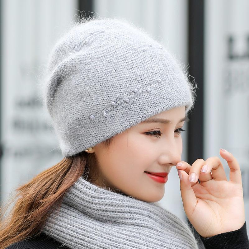 Neue Wintermütze für Damen, modisch, dekoriert, Beanie-Mütze, Kaninchenfell-Mischung, warme Wintermütze für Damen, lässige Streetwear, Strickmütze