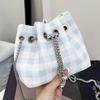 High-end niche design bag women's 2025 new Korean version fashion plaid bucket bag foreign style shoulder messenger bag