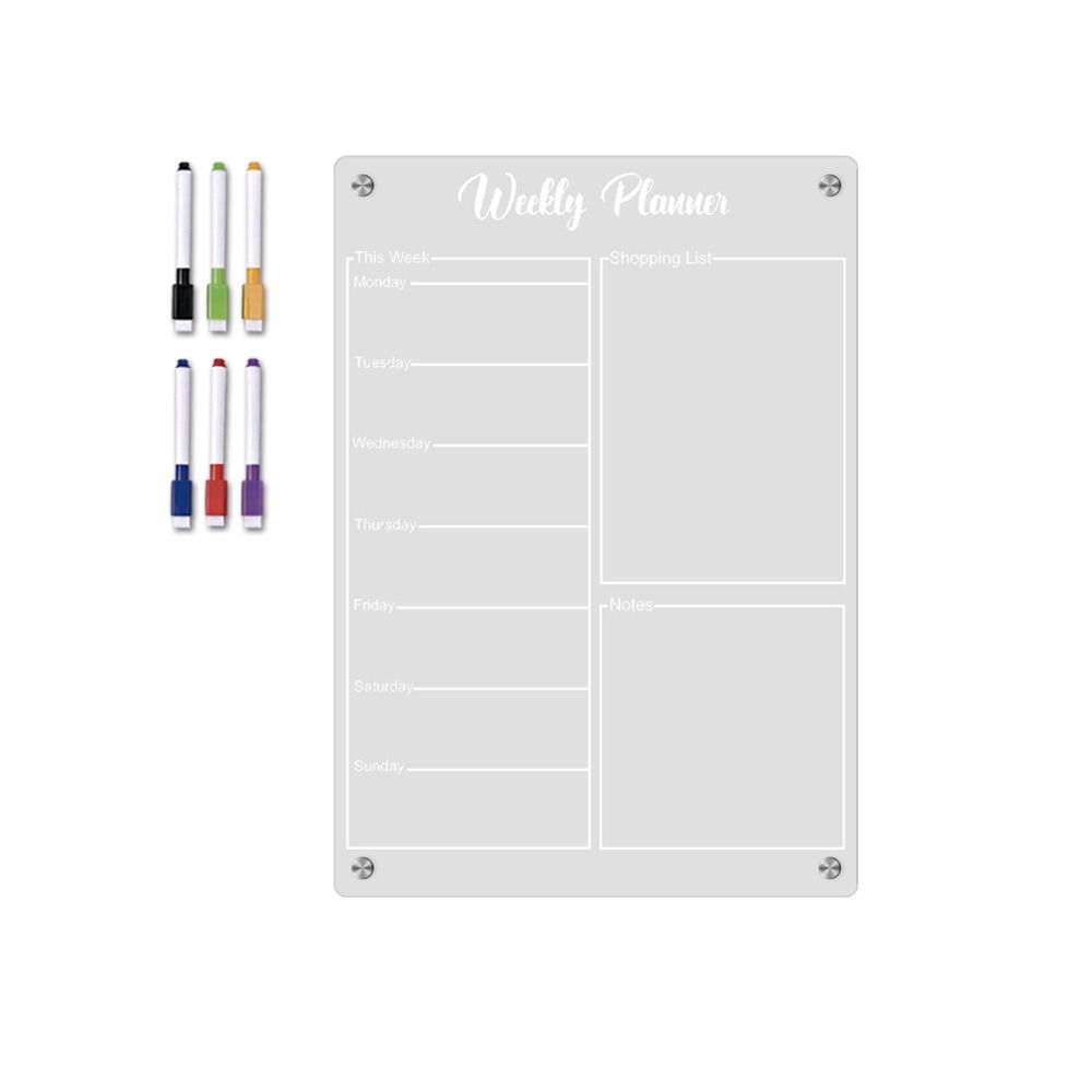 6 Markers Acrylic Erase Boards Clear Planning Note Board Premium Monthly Calendar Memo  School