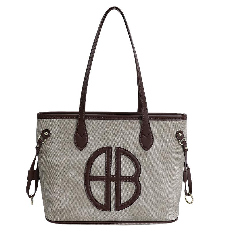 

Shoulder bag retro texture niche design commuter handbag large capacity class simple versatile casual tote bag серый