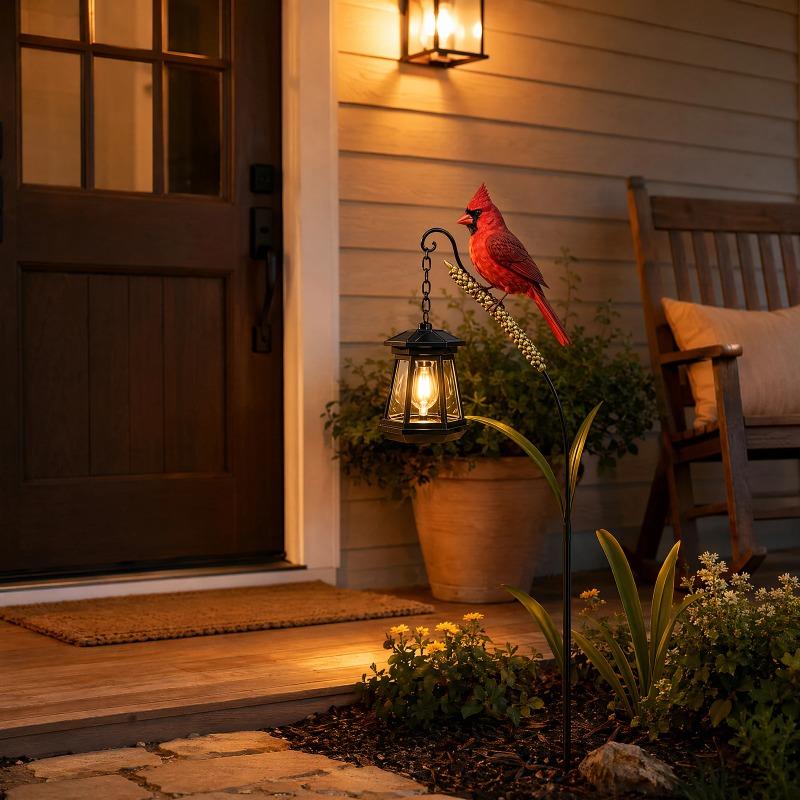 Solar Cardinal Redbird Outdoor Lanterns Metal Garden Stake Lights Waterproof LED Decorative Landscape Lamp for Patio Lawn Yard Art & Gift