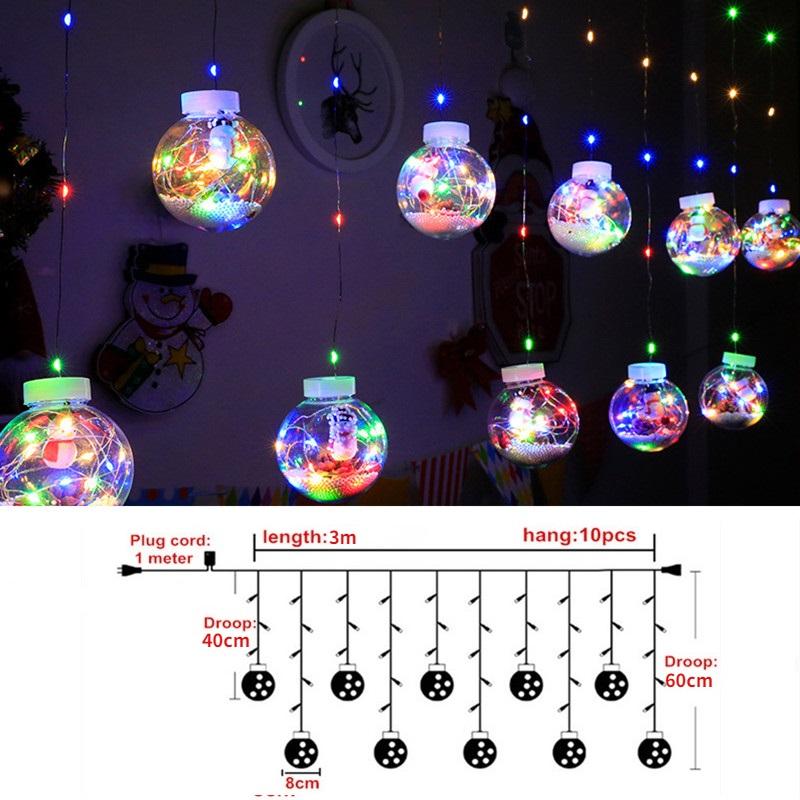 Christmas Lights Indoor Home Room Decoration Night Lights LED Bauble Wishing Ball Window Curtain Fairy Garland Lighting String