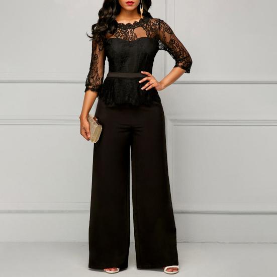 Kombinezon damski drążony koronkowy letni jesienny seksowny przezroczysty kombinezon do biura