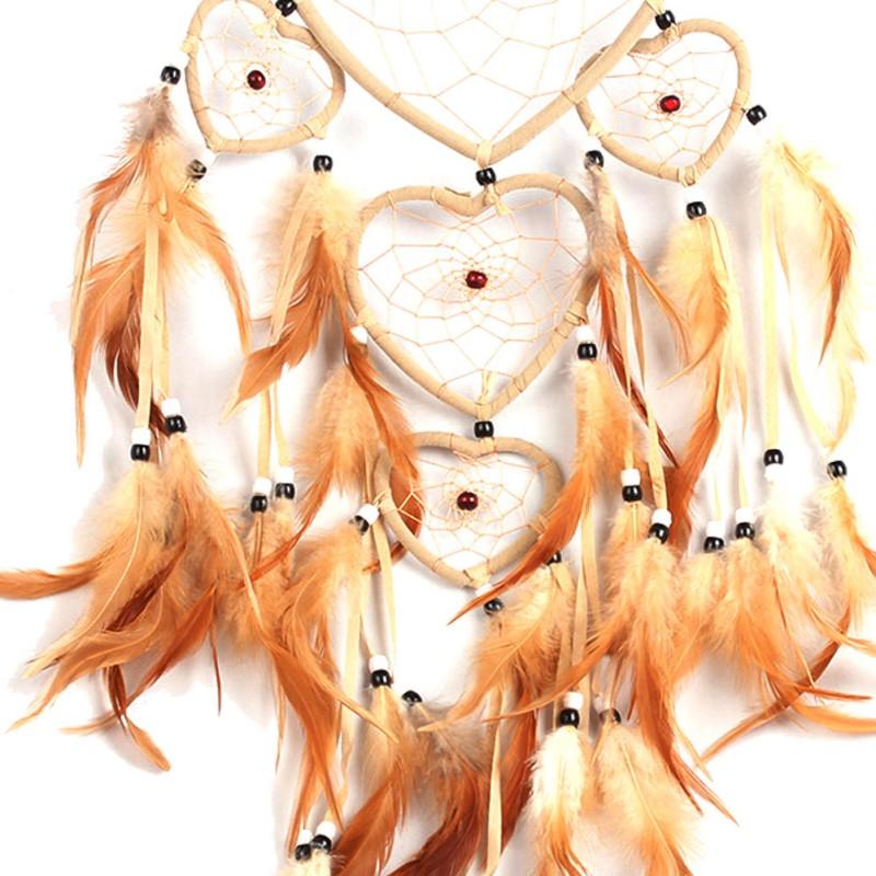 Handmade Love Heart Feather Pendents Wall Hanging Dream Net Catcher Dreamy Room Decoration India n Culture Fairy Ornament Red