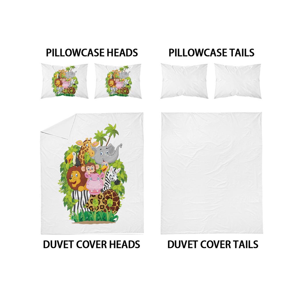 Zoo Duvet Cover Giraffe Lion Elephant Pattern Three-Piece Bedding Set
