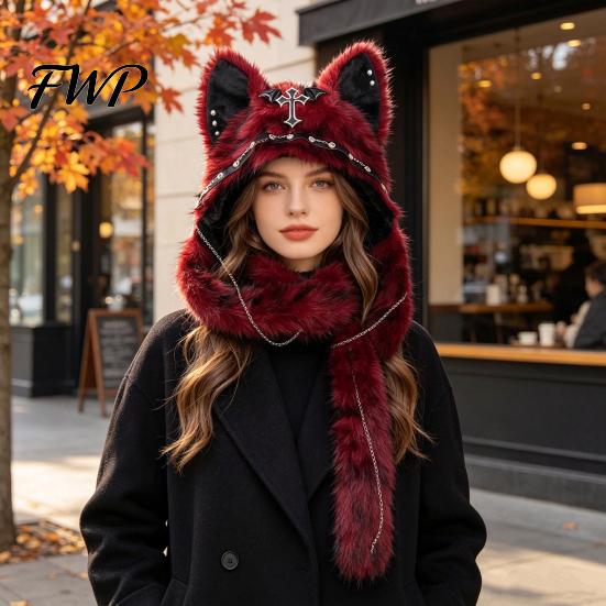 Soft Plush Animal Hat Cute Hat, Furry Cat Ear Headwear, Winter Autumn Fashion Accessory Warm Cap for Halloween Party Costume, Cosplay Accessories