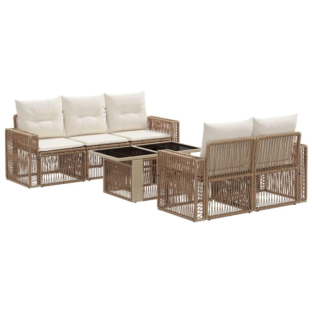 Garden Sofa Set 6 Pieces Beige and Cream White Poly Rattan