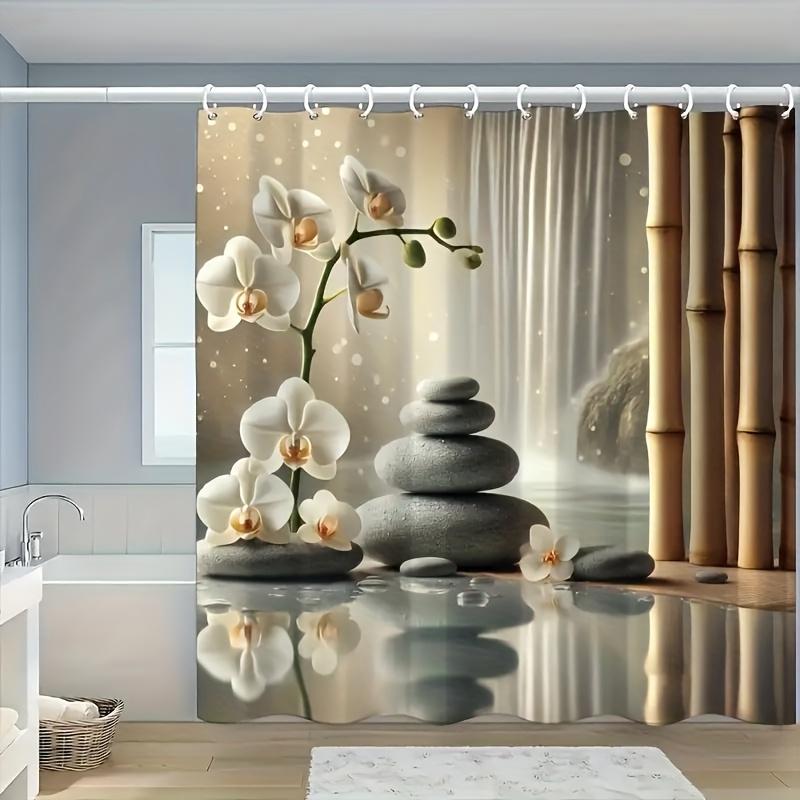

Orchid Stone Bamboo Water Ripple Shower Curtain Polyester Durable With 12 Hooks For Bathroom Decor W60H190(CM)-1 Pcs